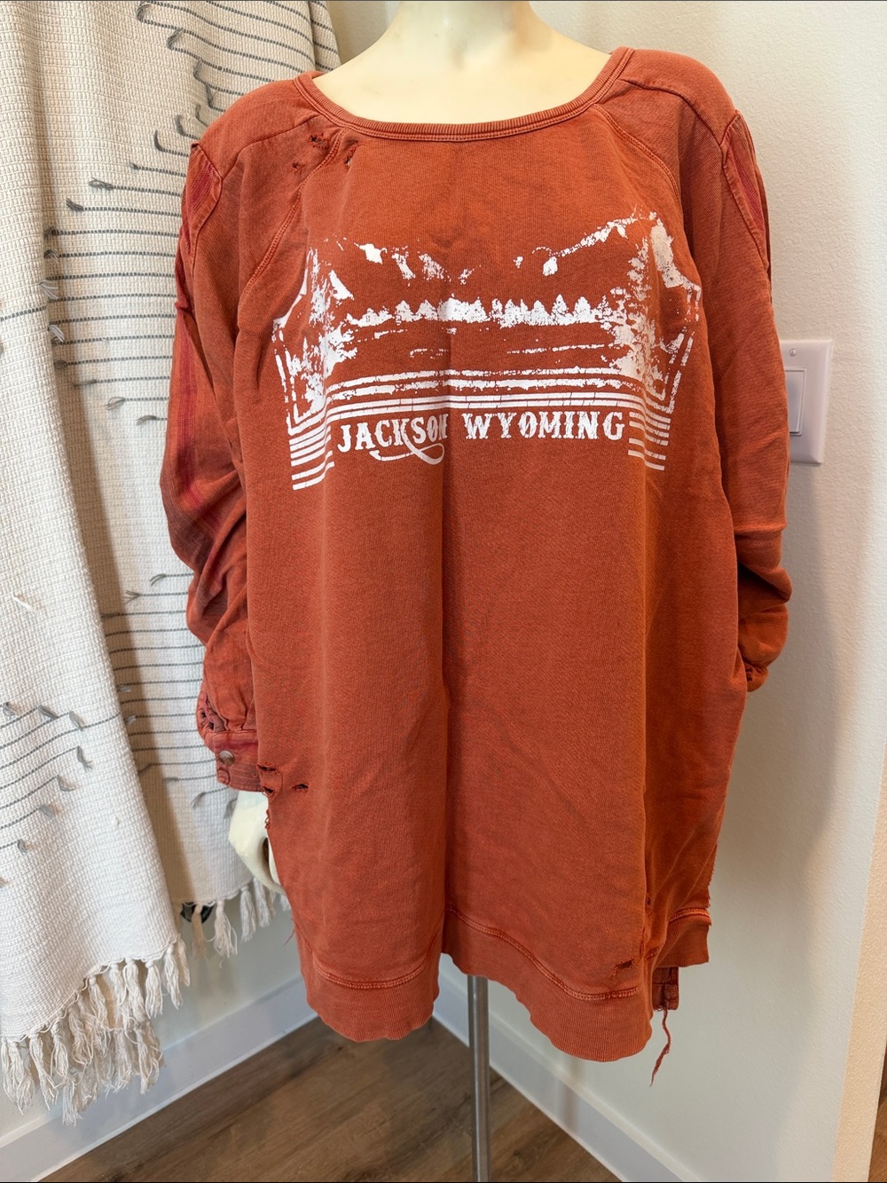 Free People Distressed Pullover Sweater - Rust